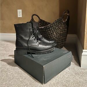 Eileen Fisher Black Leather Combat Boots